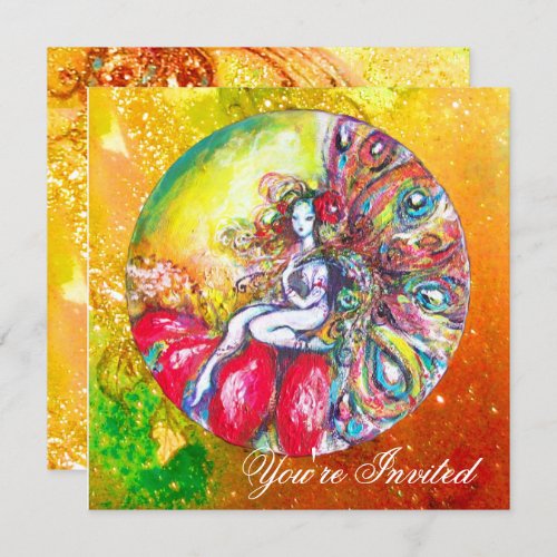 TITANIA  FLOWER FAIRY Gold Yellow Green Red Floral Invitation