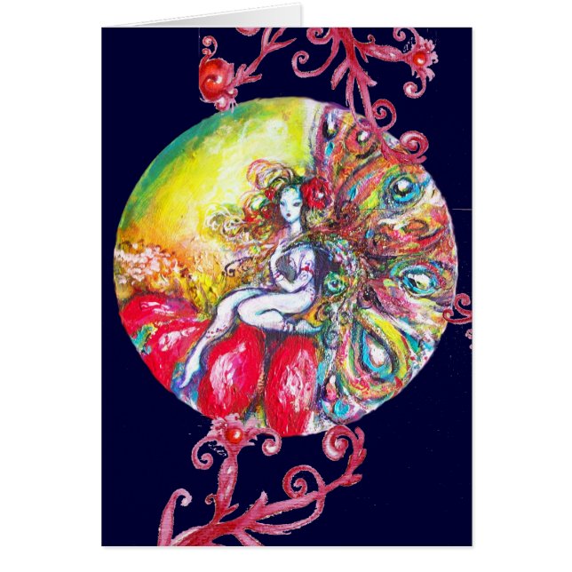 TITANIA / Flower Fairy Sitting on a Red Flower Cards (Front)