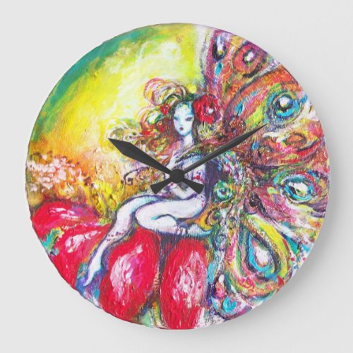TITANIA SITTING ON A RED FLOWER LARGE CLOCK