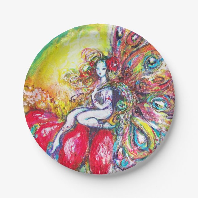 TITANIA SITTING ON A RED FLOWER PAPER PLATES (Front)