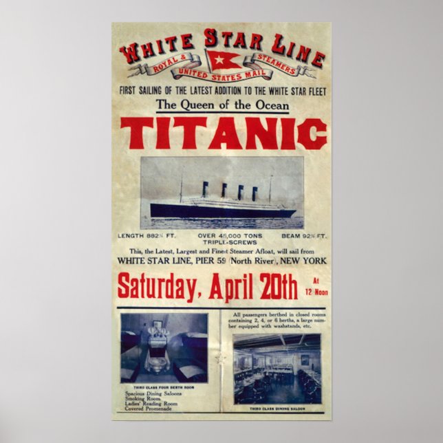 Titanic Arrival Welcome Advert April 20th 1912 Poster (Front)
