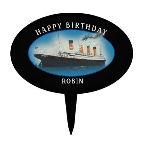 Titanic Birthday Black RMS White Star Line Ship Cake Topper