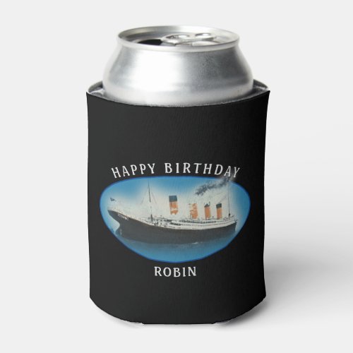 Titanic Birthday Black RMS White Star Line Ship Can Cooler