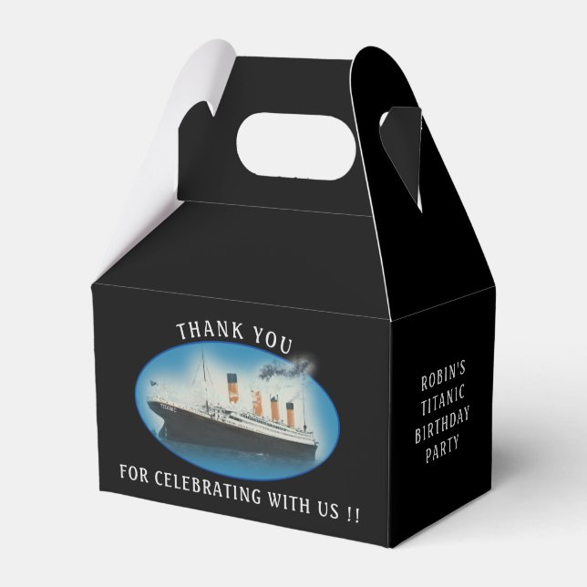 Titanic Birthday Black RMS White Star Line Ship Favor Boxes (Front Side)