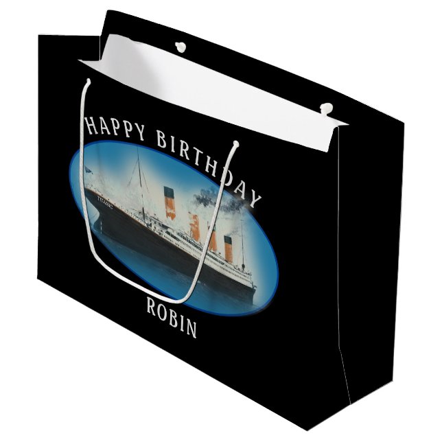 Titanic Birthday Black RMS White Star Line Ship Large Gift Bag (Front Angled)