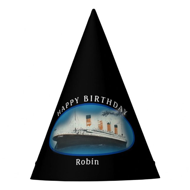 Titanic Birthday Black RMS White Star Line Ship Party Hat (Front)