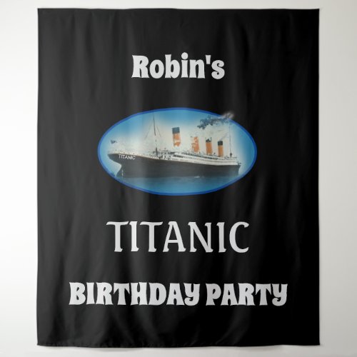 Titanic Birthday Black RMS White Star Line Ship Tapestry