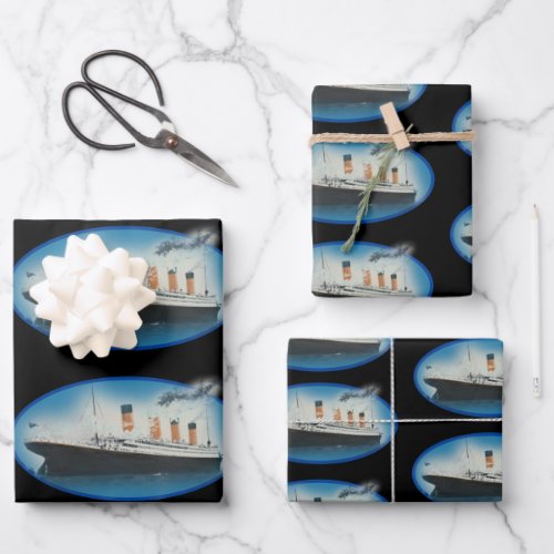 Titanic Birthday Black White Star Line Ship Wrapping Paper Sheets