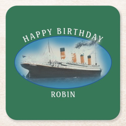 Titanic Birthday Green RMS White Star Line Ship Square Paper Coaster