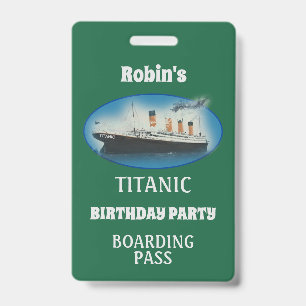 Titanic Birthday Green White Star Line Ship Badge