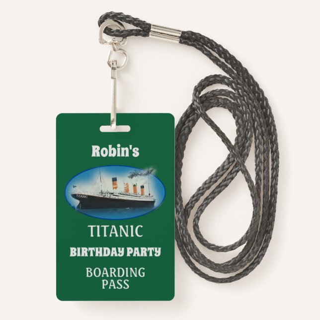 Titanic Birthday Green White Star Line Ship Badge (Front with Lanyard)