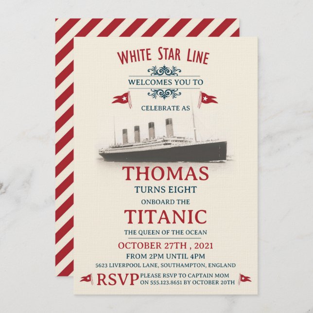 Titanic Birthday Party Invitation (Front/Back)