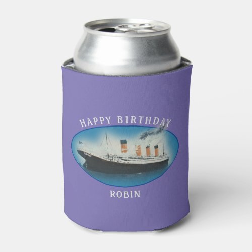Titanic Birthday Purple RMS White Star Line Ship Can Cooler