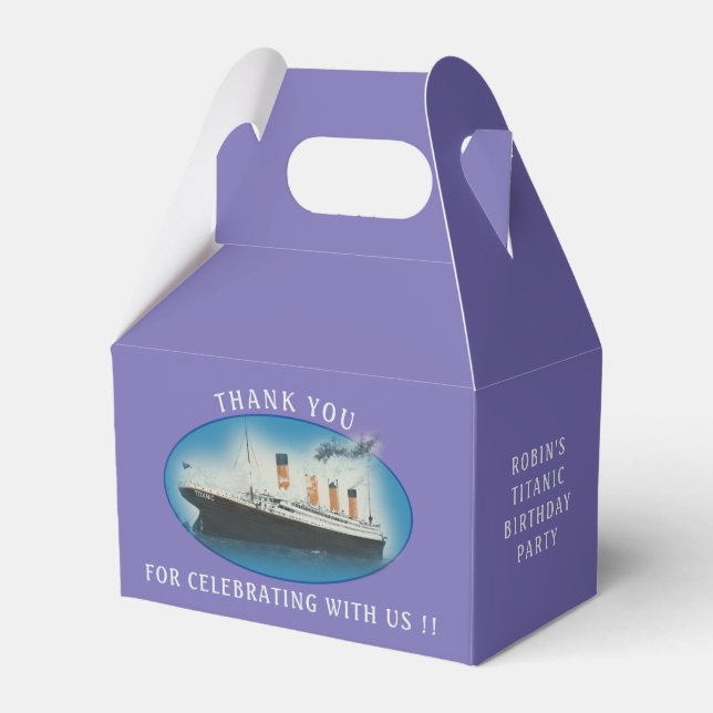 Titanic Birthday Purple RMS White Star Line Ship Favor Boxes (Front Side)