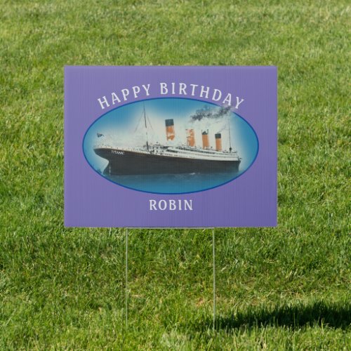 Titanic Birthday Purple RMS White Star Line Ship Sign