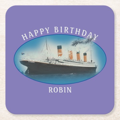 Titanic Birthday Purple RMS White Star Line Ship Square Paper Coaster