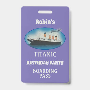 Titanic Birthday Purple White Star Line Ship Badge