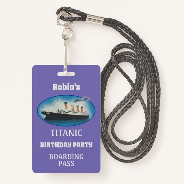 Titanic Birthday Purple White Star Line Ship Badge (Front with Lanyard)