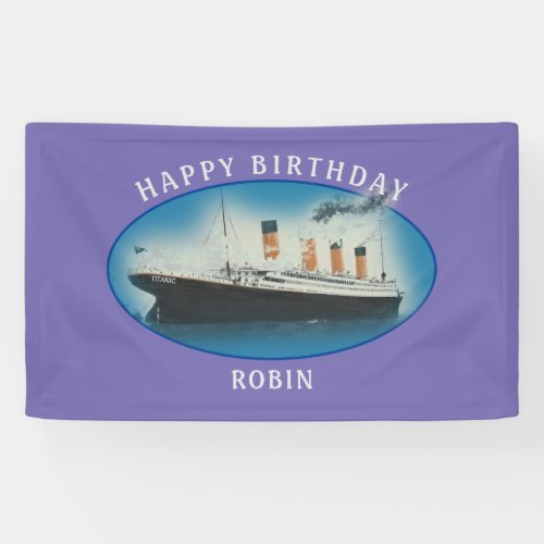 Titanic Birthday Purple White Star Line Ship Banner