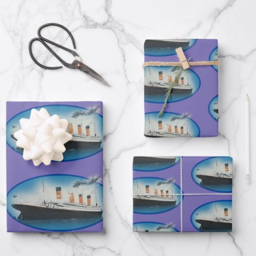 Titanic Birthday Purple White Star Line Ship Wrapping Paper Sheets