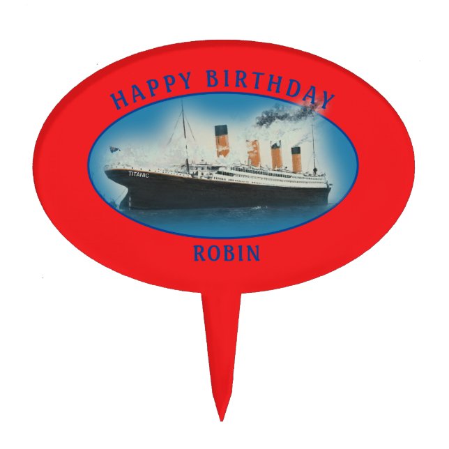 Titanic Birthday Red RMS White Star Line Ship  Cake Topper (Front)