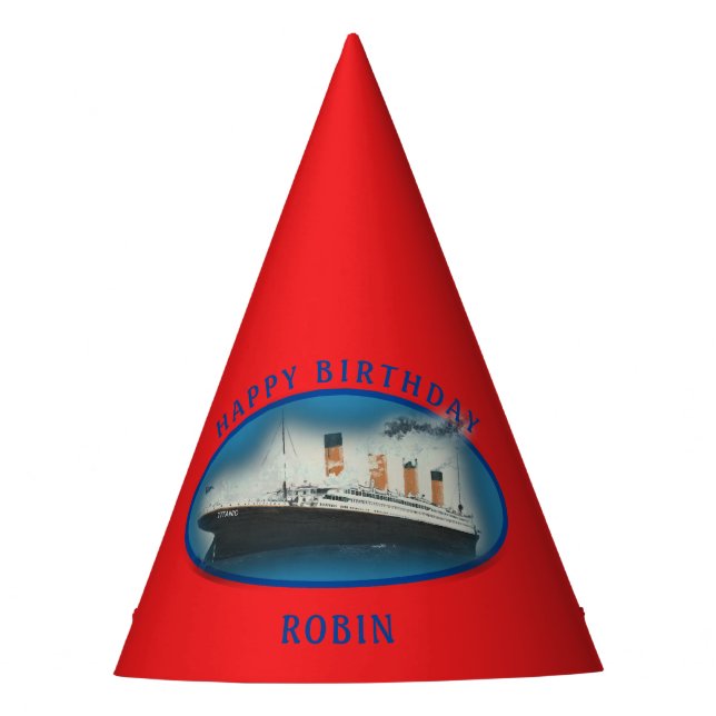 Titanic Birthday Red RMS White Star Line Ship  Party Hat (Front)