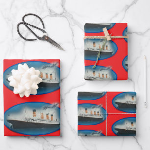 Titanic Birthday Red White Star Line Ship  Wrapping Paper Sheets