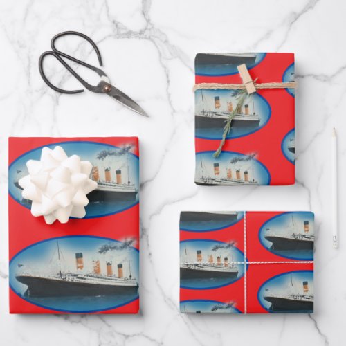 Titanic Birthday Red White Star Line Ship  Wrapping Paper Sheets