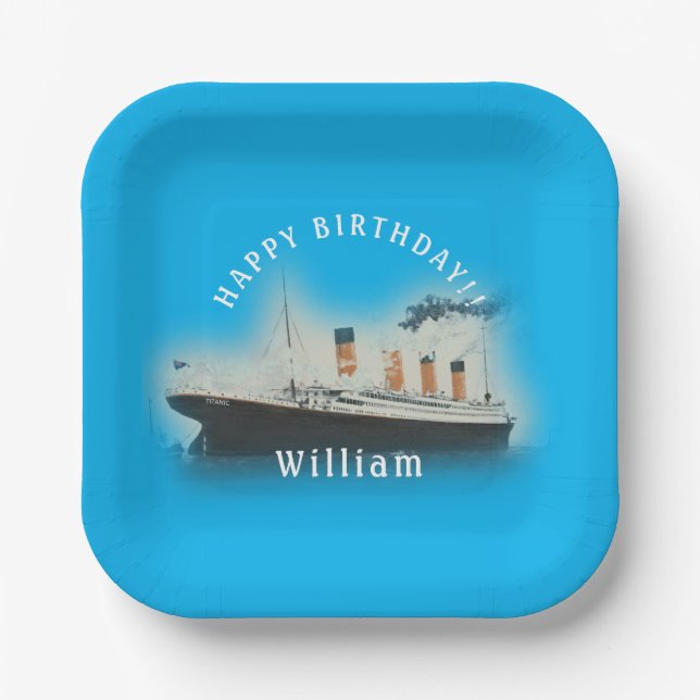 Titanic Birthday Square Ship  Paper Plates (Front)