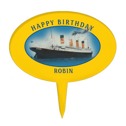 Titanic Birthday Yellow RMS White Star Line Ship Cake Topper