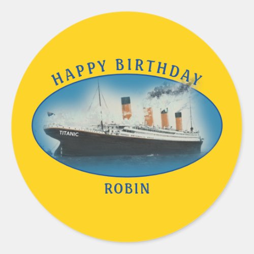 Titanic Birthday Yellow RMS White Star Line Ship Classic Round Sticker