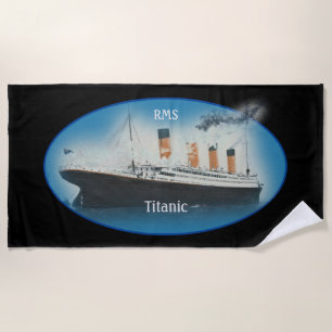 Titanic Black Maritime White Star Line Ship Beach Towel