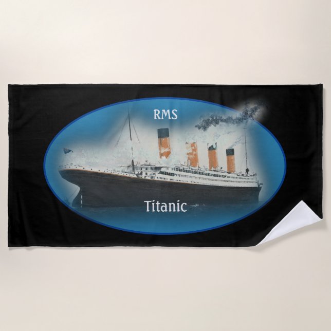 Titanic Black Maritime White Star Line Ship  Beach Towel (Front)