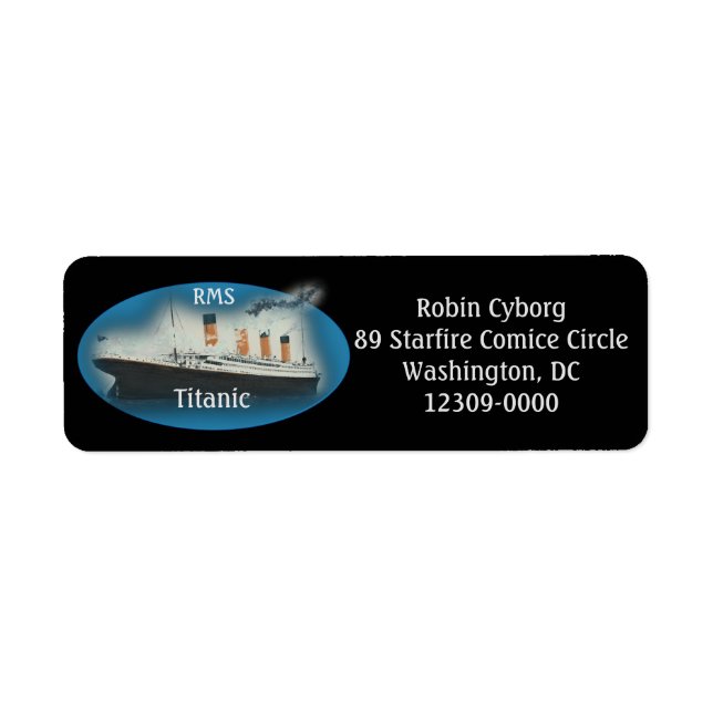 Titanic Black Maritime White Star Return Address Label (Front)