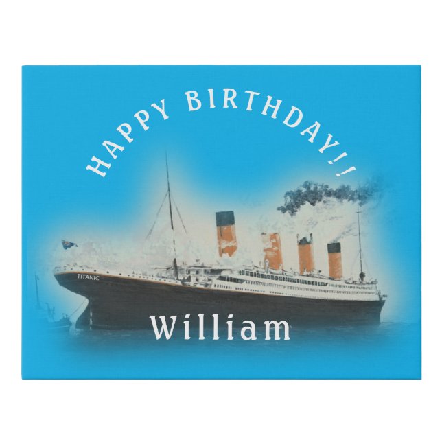 Titanic Blue Birthday White Star Line Ship Faux Canvas Print (Front)