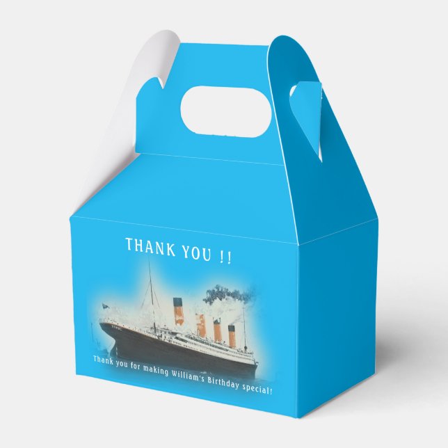Titanic Blue Birthday White Star Line Ship Favor Boxes (Front Side)