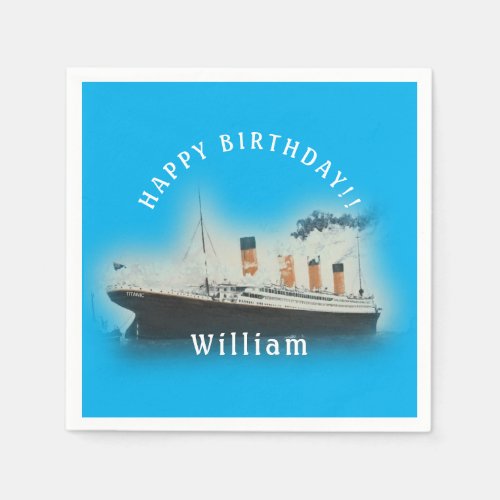 Titanic Blue Birthday White Star Line Ship Napkins