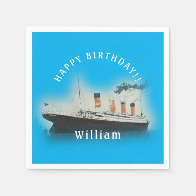 Titanic Blue Birthday White Star Line Ship Napkins (Front)