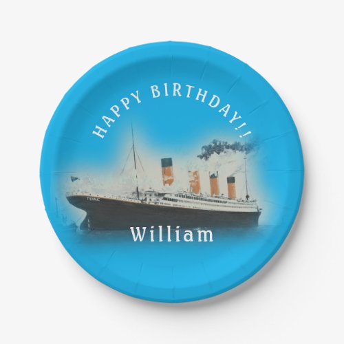 Titanic Blue Birthday White Star Line Ship Paper Plates