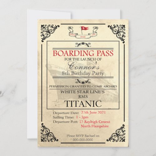 Titanic Boarding Pass Invitation