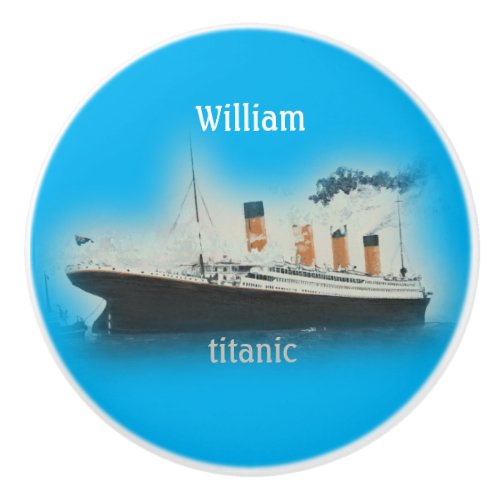 Titanic Bright Blue White Star Line Ship Ceramic Knob