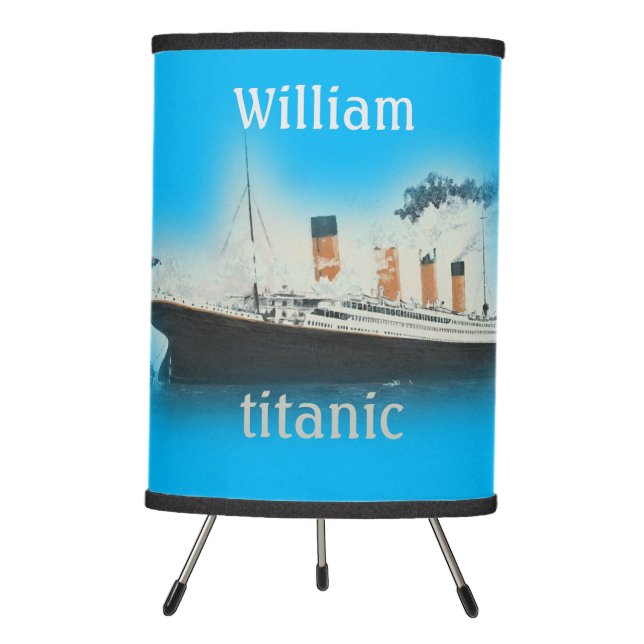 Titanic Bright Blue White Star Line Ship Tripod Lamp (Front)