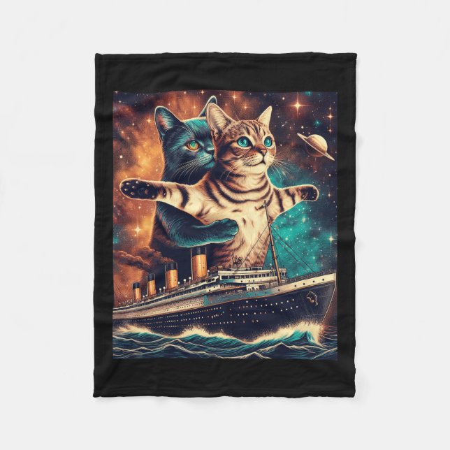 Titanic Cats Funny Tee  Fleece Blanket (Front)