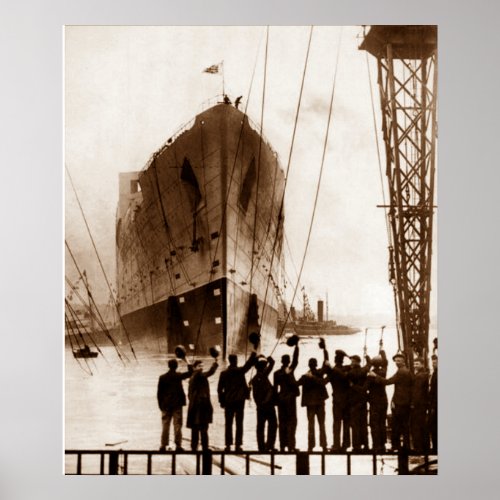 Titanic Launch Circa Sepia 1912 Poster