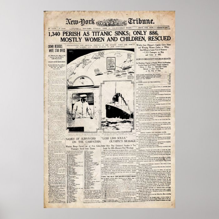 Titanic New York Tribune Newspaper Reprint Print