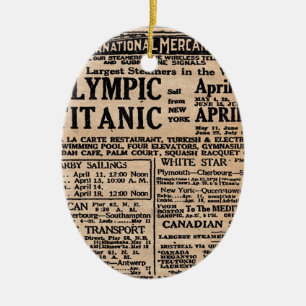 Titanic Newspaper Ad Ceramic Ornament