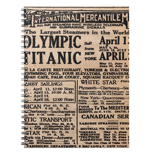 Titanic Newspaper Ad Notebook (Front)