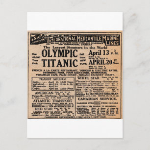 Titanic Newspaper Ad Postcard
