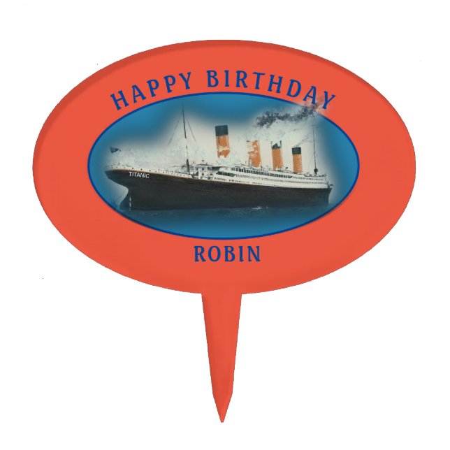 Titanic Orange Birthday Ship Cake Topper (Front)