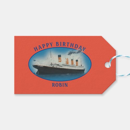 Titanic Orange Birthday Ship Gift Tags